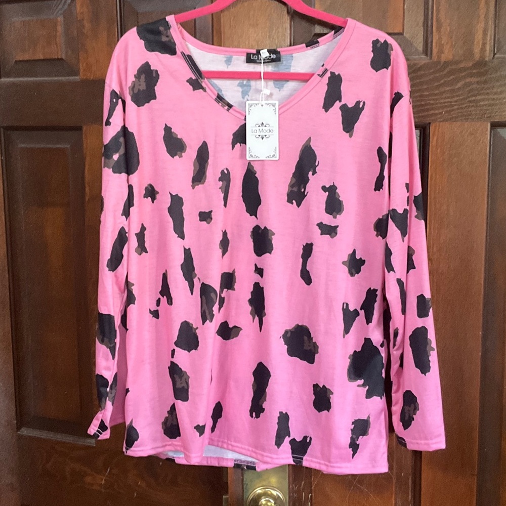 La Mode Pink Patterned Long Sleeve Top